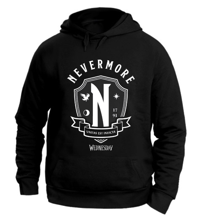 FELPA CON CAPPUCCIO UNISEX ADULTI E BAMBINI NEVERMORE
