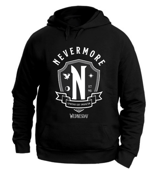 FELPA CON CAPPUCCIO UNISEX ADULTI E BAMBINI NEVERMORE