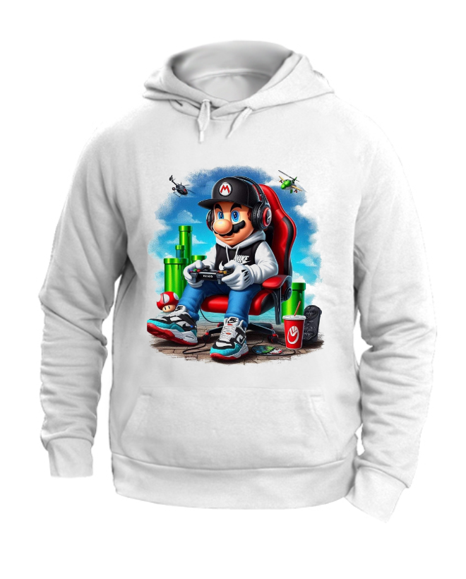 FELPA CON CAPPUCCIO UNISEX ADULTI E BAMBINI MARIO GAME