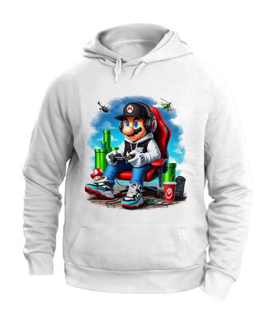 FELPA CON CAPPUCCIO UNISEX ADULTI E BAMBINI MARIO GAME