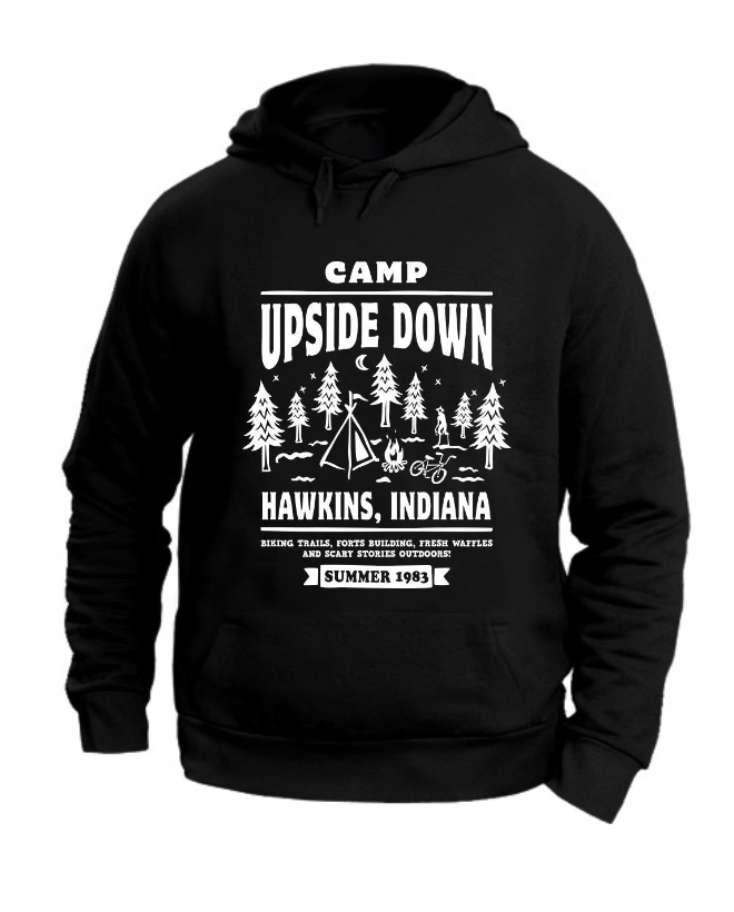FELPA CON CAPPUCCIO UNISEX ADULTI E BAMBINI CAMP UPSIDE DOWN