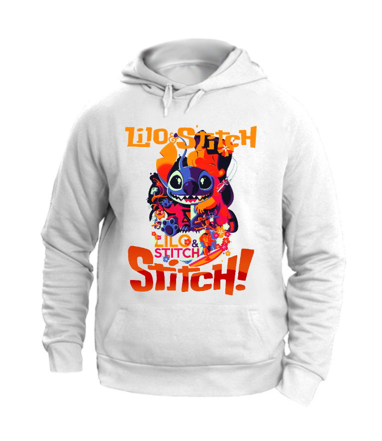 FELPA CON CAPPUCCIO UNISEX ADULTI E BAMBINI LILO & STITCH